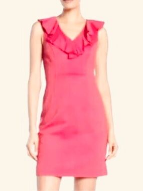 J. Crew Hot Pink Ruffle V-Neck Mini Dress